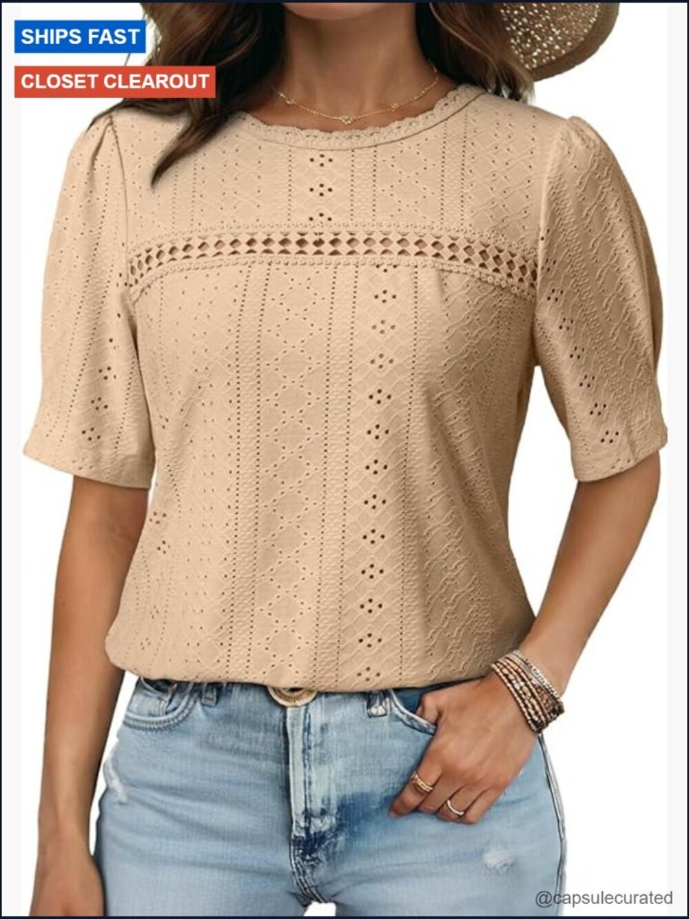 Hollow Out Lace Crewneck Short Sleeve T-Shirt Blouse